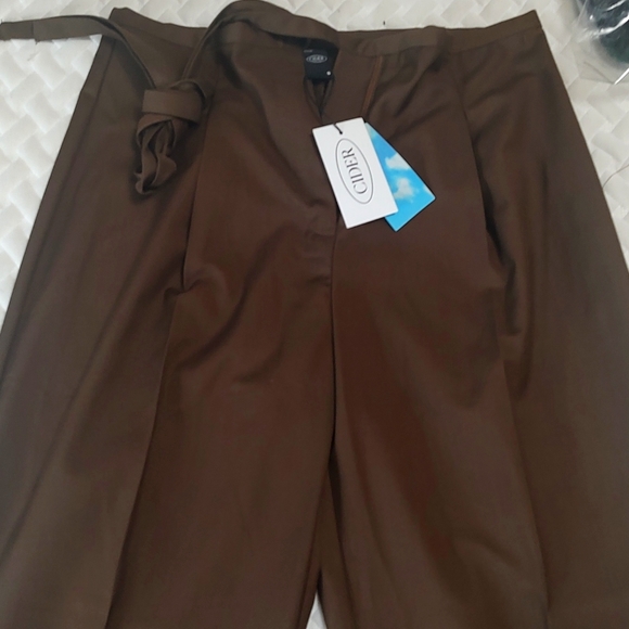 Cider Pants - Brown pleated tie waist dress pants